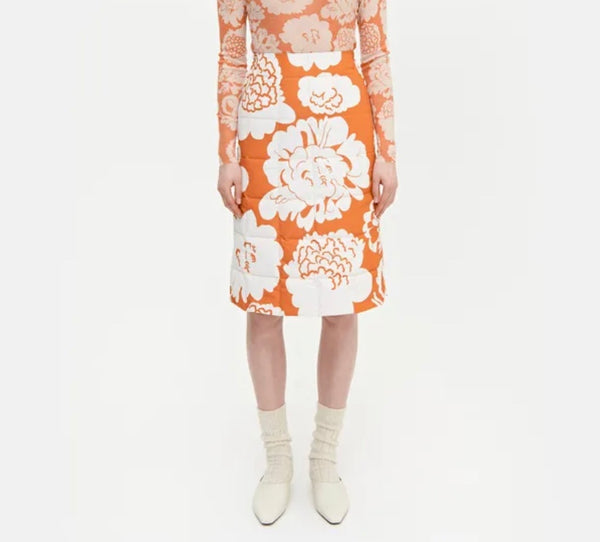 Marimekko skirt, pioni, orange, white, Julihuld Pioni