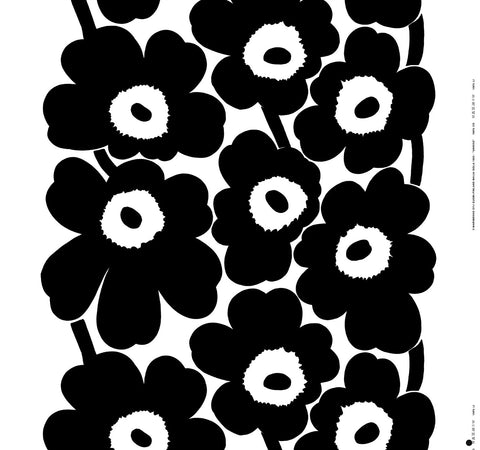 Marimekko acrylic coated cotton fabric, black and white unikko