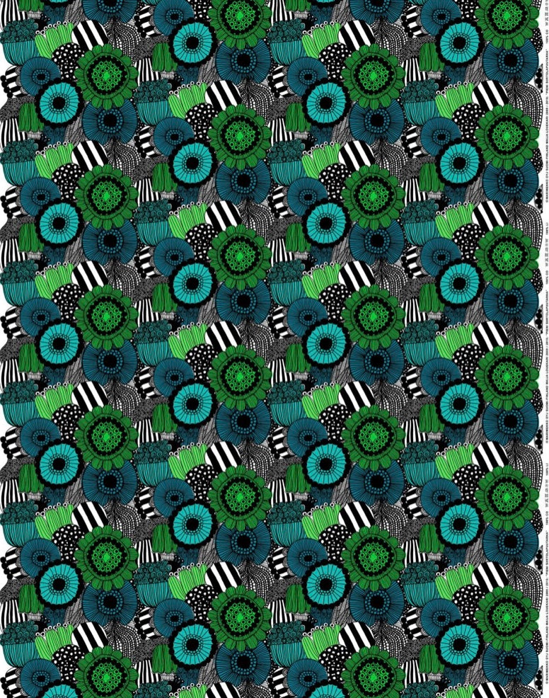 Marimekko Pieni Siirtolapuutarha Green / Turquoise 100% Cotton Fabric (PER 18”)